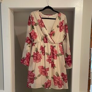 Ivory Floral Chiffon Wrap Dress